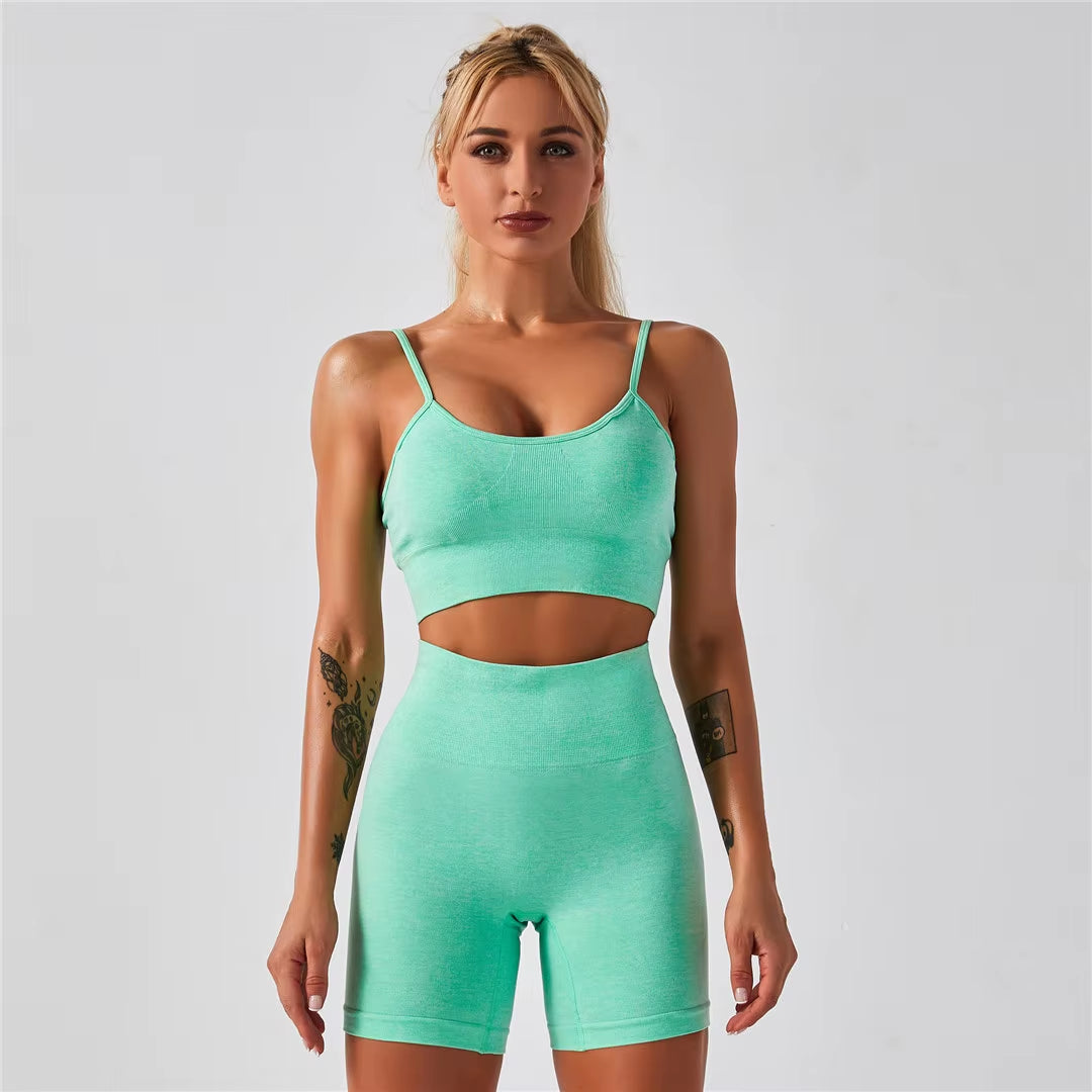 Sportswear Top 2Pcs Yoga Set Women Yoga Suit Short Sleeve High Waist Leggings Gym Quick Dry Yoga Wear Energy Fitness Suit A012