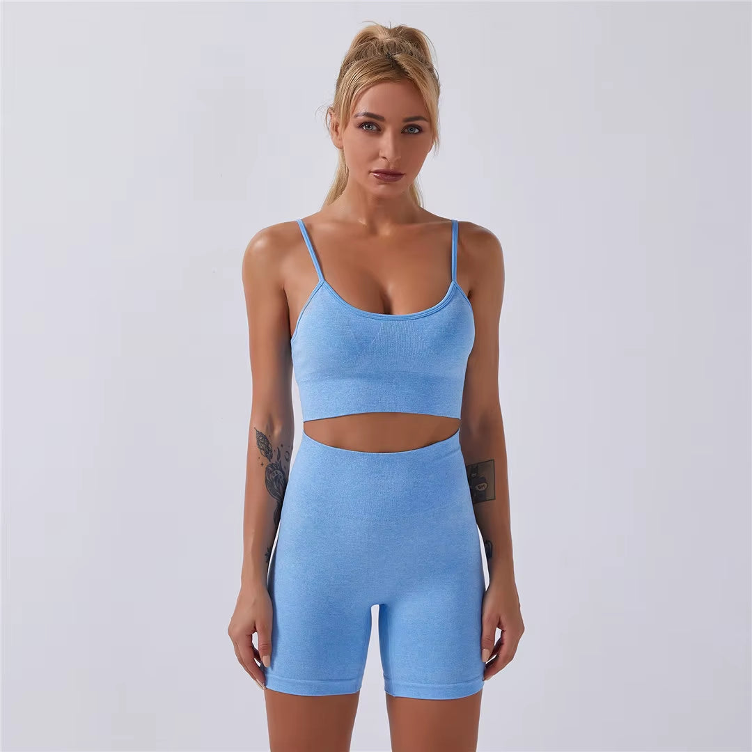 Sportswear Top 2Pcs Yoga Set Women Yoga Suit Short Sleeve High Waist Leggings Gym Quick Dry Yoga Wear Energy Fitness Suit A012