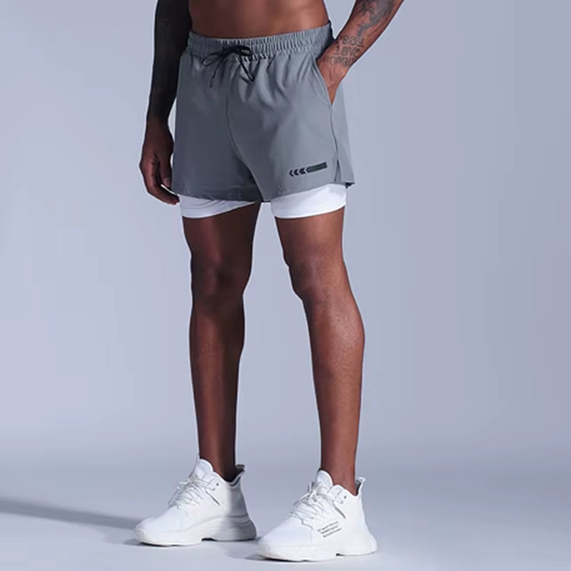 Men's 2-in-1 Quick-Dry Sports Running Shorts for Jogging, Fitness, Soccer Training, Track and Field, and Marathon Events