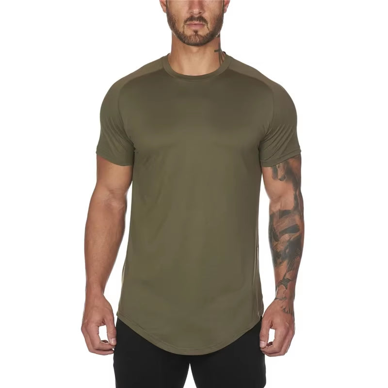 Men's Mesh T-Shirt - Quick Dry Solid Fitness Top for Bodybuilding and Gym Wear, Summer Collection