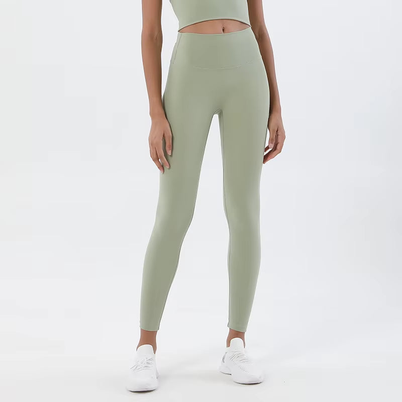 Nylon Tights Yoga Women'S Pants Leggings Gym Fitness No T Line High Waist Hidden Pocket Solid Color Sports Pants 42 Color