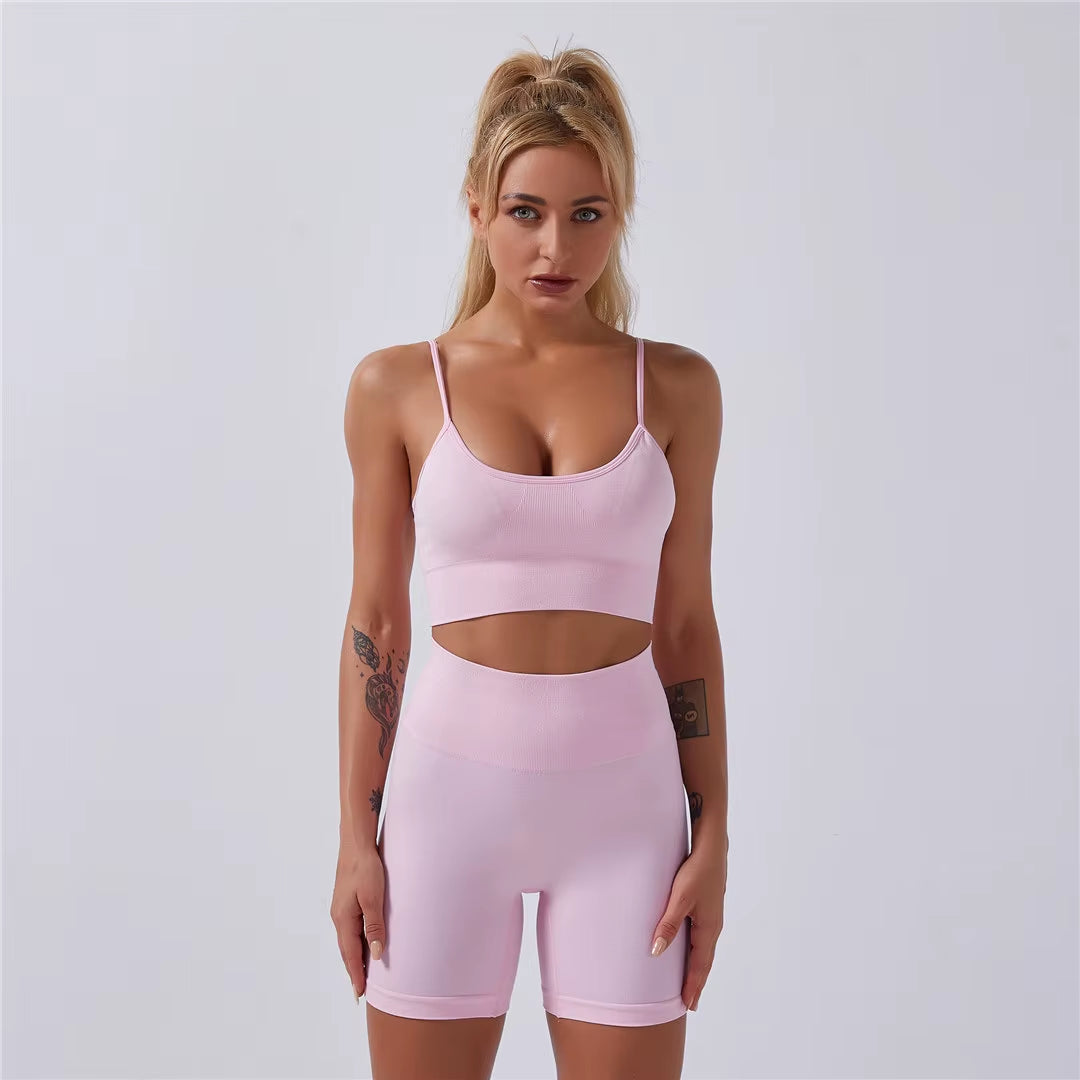 Sportswear Top 2Pcs Yoga Set Women Yoga Suit Short Sleeve High Waist Leggings Gym Quick Dry Yoga Wear Energy Fitness Suit A012