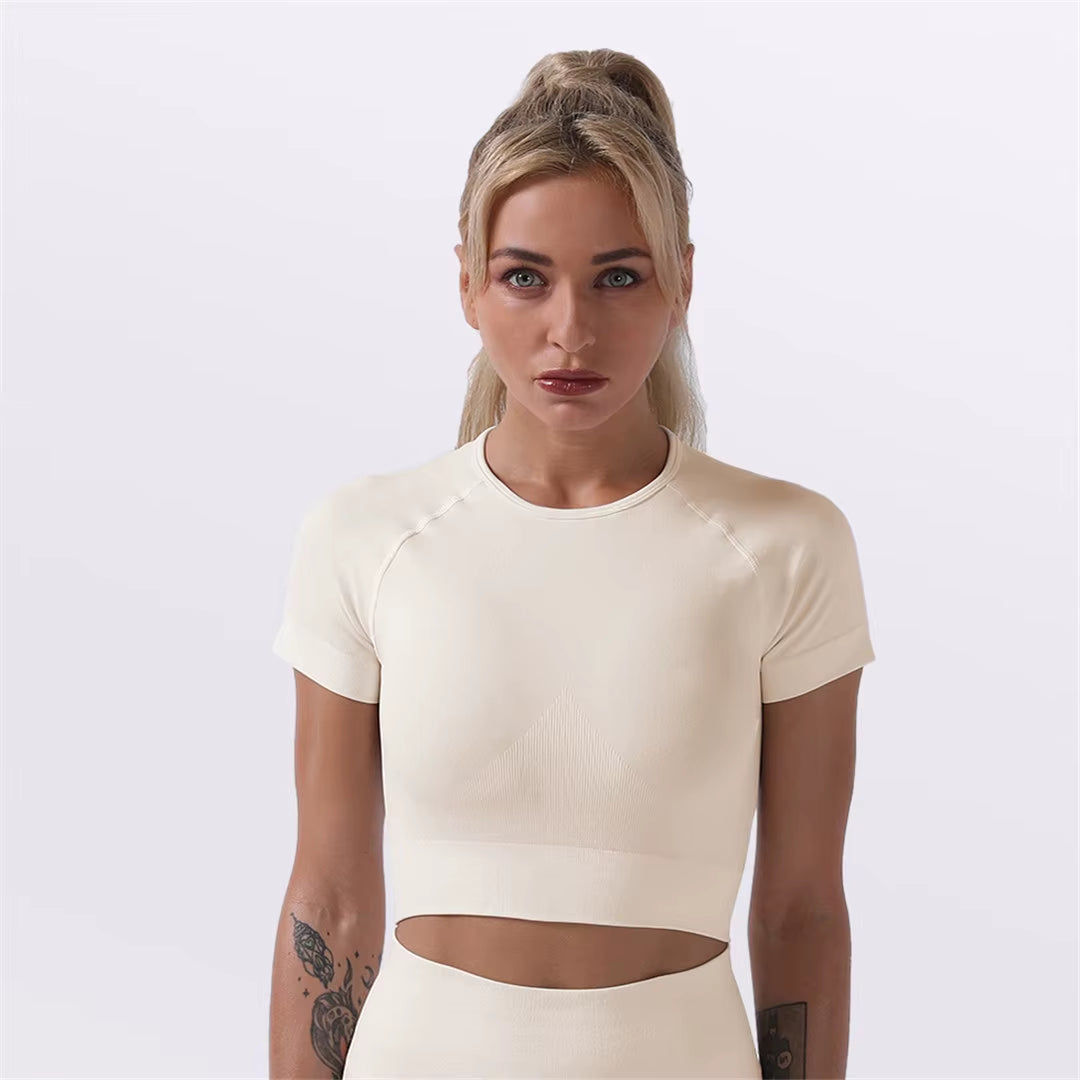 Sportswear Top 2Pcs Yoga Set Women Yoga Suit Short Sleeve High Waist Leggings Gym Quick Dry Yoga Wear Energy Fitness Suit A012