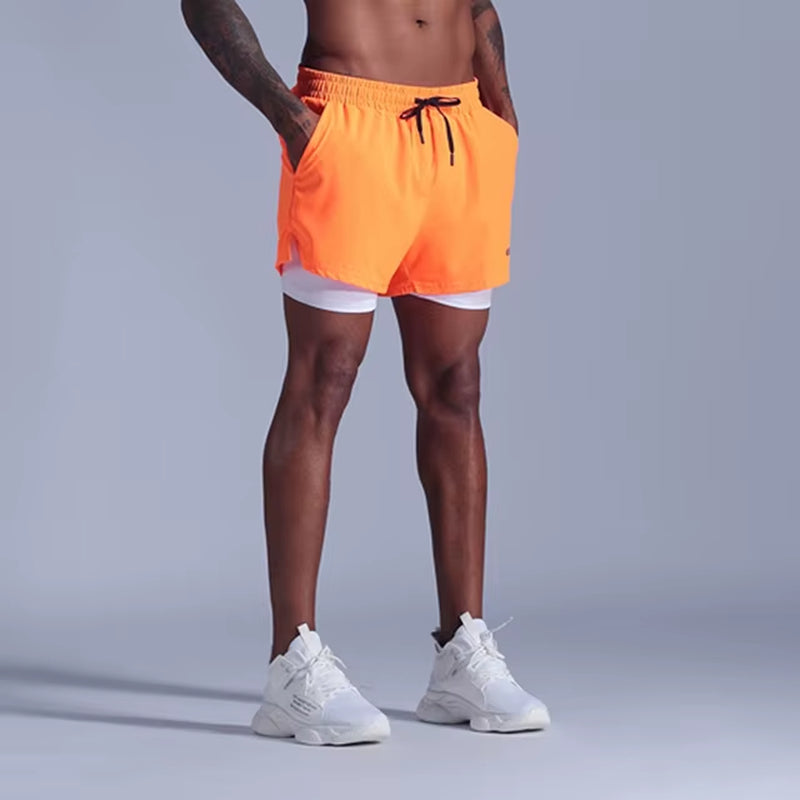 Men's 2-in-1 Quick-Dry Sports Running Shorts for Jogging, Fitness, Soccer Training, Track and Field, and Marathon Events