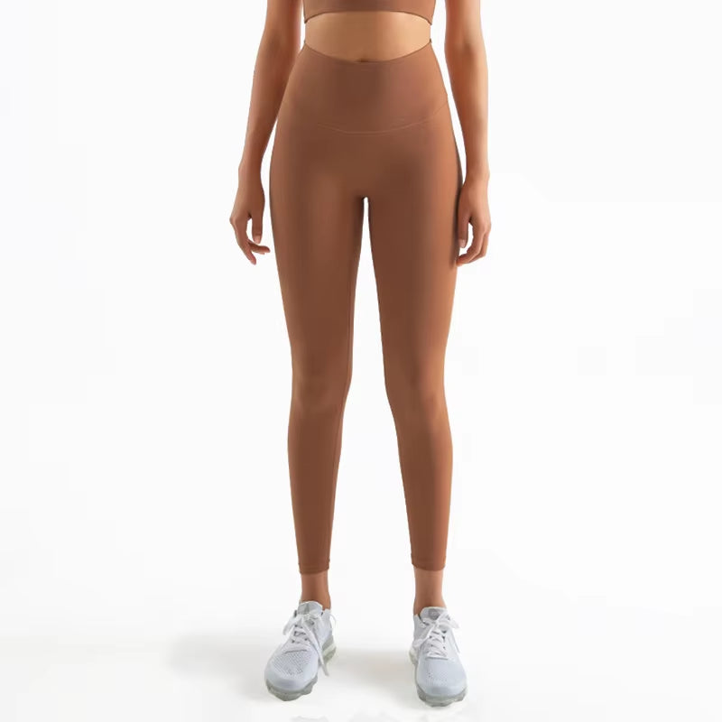 Nylon Tights Yoga Women'S Pants Leggings Gym Fitness No T Line High Waist Hidden Pocket Solid Color Sports Pants 42 Color