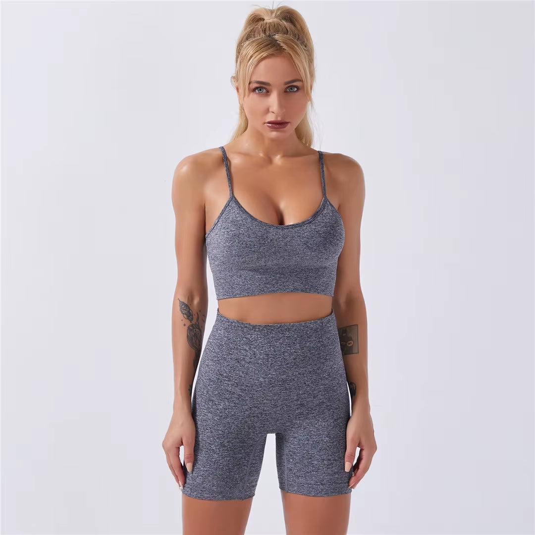 Sportswear Top 2Pcs Yoga Set Women Yoga Suit Short Sleeve High Waist Leggings Gym Quick Dry Yoga Wear Energy Fitness Suit A012